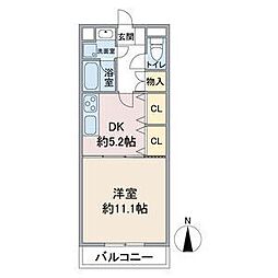 ヴィラ社台 1DKの間取図画像