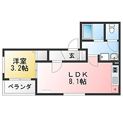 apartment野萩町 1LDKの間取図画像