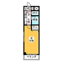 レージュウエスト 1Kの間取図画像