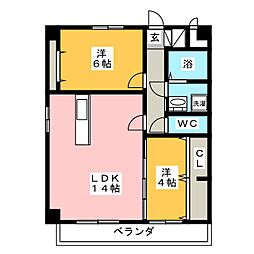 アヴニール・ヒラ 1階2LDKの間取り