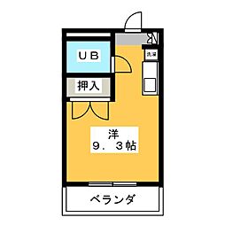 ファンタジア日の出 1階ワンルームの間取り