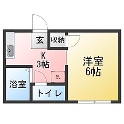 キャッスルしらかば 1Kの間取図画像