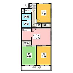 庄内公園朝日マンション 3LDKの間取図画像