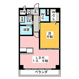 シャトー小田井 1LDKの間取図画像