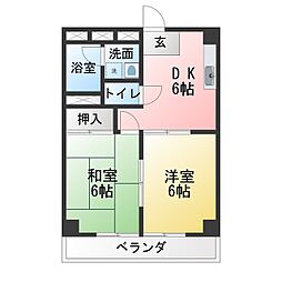 マンションしらかば 2DKの間取図画像