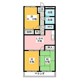 パークサイドピエリス 3DKの間取図画像