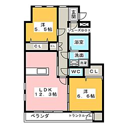 オリザ中小田井 2LDKの間取図画像