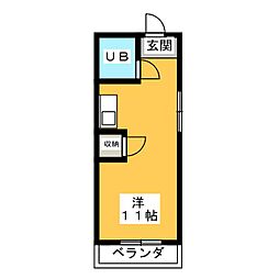 幸川マンション南館 ワンルームの間取図画像