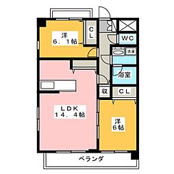 アルヴィ猫洞 2LDKの間取図画像