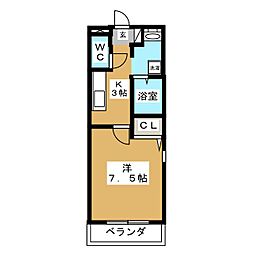 カーササンシャイン 1Kの間取図画像