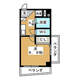 クレール車道 3階1Kの間取り