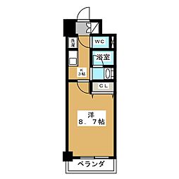 レジディア高岳 3階1Kの間取り