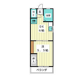 Kビル 1DKの間取図画像