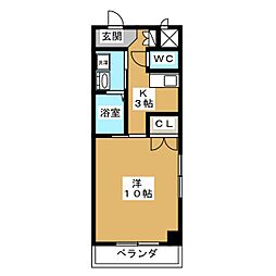 バンブー新栄 1Kの間取図画像