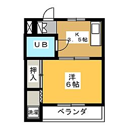 横堀ハイツ 1Kの間取図画像