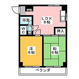 大日町ハイツ高村 2DKの間取図画像