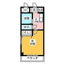 ドルフ亀島2 1Kの間取図画像