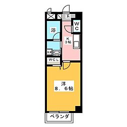 プリムヴェール 1Kの間取図画像