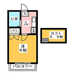 エクセル八田1 1Kの間取図画像