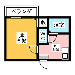 シャトル八田 1Kの間取図画像