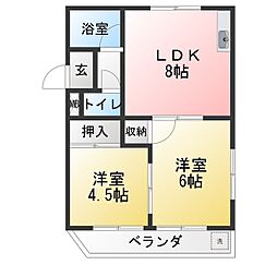 やなぎハイツ 2LDKの間取図画像