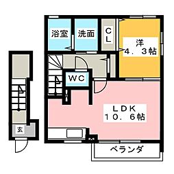 楓 1LDKの間取図画像