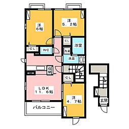 ハーモニーB 3LDKの間取図画像