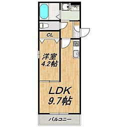 LECOCON中川 1LDKの間取図画像