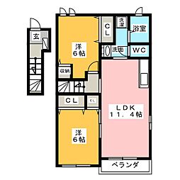 プラシード2 2LDKの間取図画像