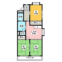 ベルシェ新開 3LDKの間取図画像
