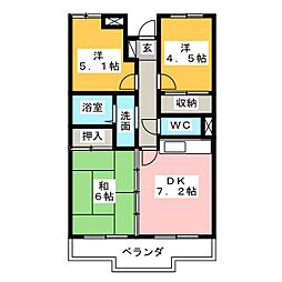 グランドヒルズ供米田2番館 3DKの間取図画像