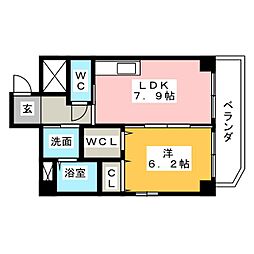 シャルム八田 1LDKの間取図画像