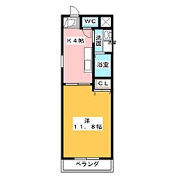 パセオ助光 1Kの間取図画像