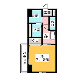 プラシード幸 1Kの間取図画像