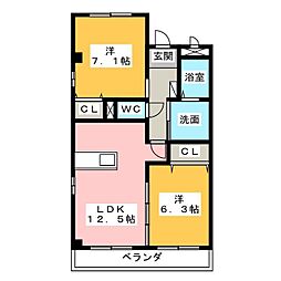 シャトー3 2LDKの間取図画像