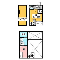 カーサ9名駅 2階ワンルームの間取り