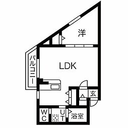 DEVELD栄生　WEST 1階1LDKの間取り