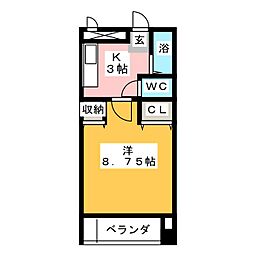 サンヴェール栄生 1Kの間取図画像