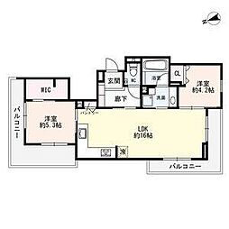 極稀(ごくまれ) 2LDKの間取図画像
