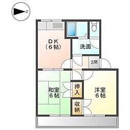 リバティーハイム川口2番館 2階2DKの間取り