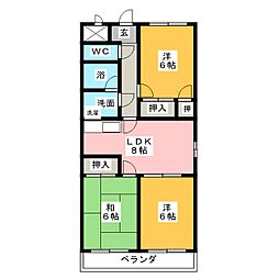 モナーク岩屋 5階3LDKの間取り