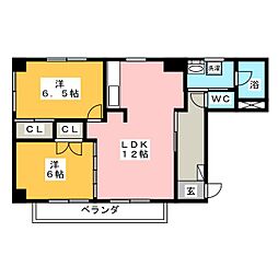 三鈴シティ 2階2LDKの間取り
