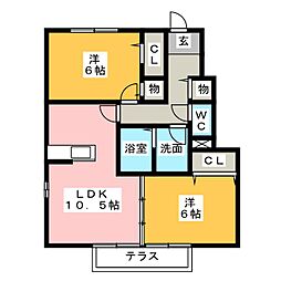キャッツA 1階2LDKの間取り