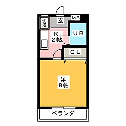 コーポ円山 2階1Kの間取り