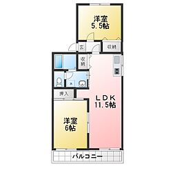 エスポワールヒビツ 2LDKの間取図画像