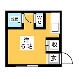 はくゆう荘 ワンルームの間取図画像