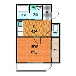 プレジールアライ 1Kの間取図画像