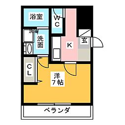 アマーレ松原 1Kの間取図画像
