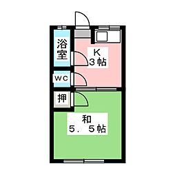 はくゆう荘 1Kの間取図画像