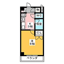 レージュ松原 1Kの間取図画像